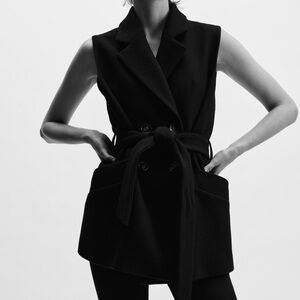Zara Small Belted Double Breasted Vest Blazer - Black